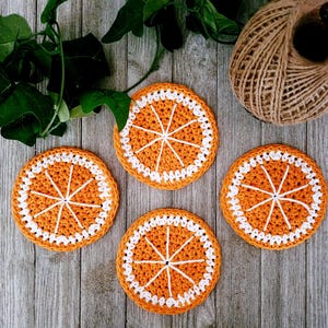 Orange Slice Coasters - Citrus Coaster Set - Crochet Fruit Slice Coasters - Summer Home Decor - Citrus Kitchen Accessory - Hostess Gift