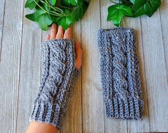 Crochet PATTERN - Cable Stitch Fingerless Gloves - Digital Download - Wrist Warmers - Crocheted Arm Warmers - Texting Mittens Pattern