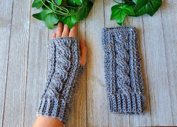 Crochet PATTERN Cable Stitch Fingerless Gloves Digital Download Wrist Warmers Crocheted Arm Warmers Texting Mittens Pattern