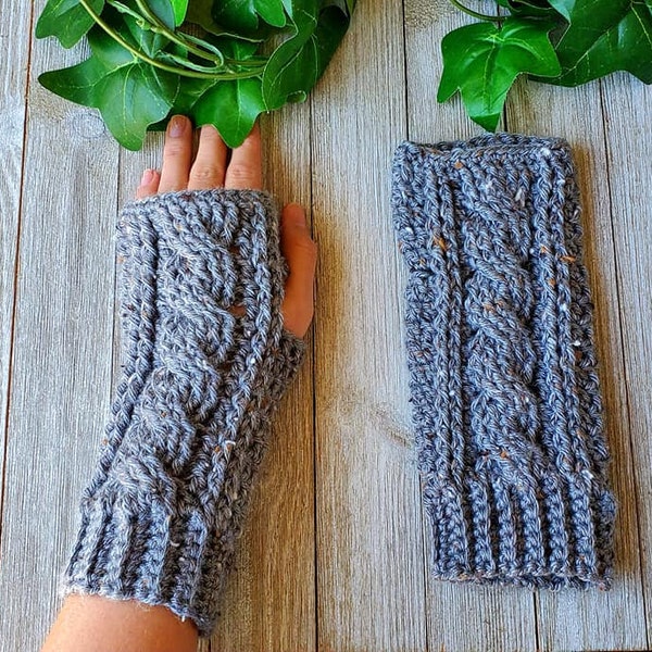 Crochet PATTERN - Cable Stitch Fingerless Gloves - Digital Download - Wrist Warmers - Crocheted Arm Warmers - Texting Mittens Pattern