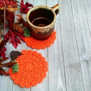 Crocheted Pumpkin Coasters, Orange Pumpkins, Reusable Cup Drink Coasters, Set of 4, Halloween Thanksgiving Coasters, Fall Autumn Home Decor image 4