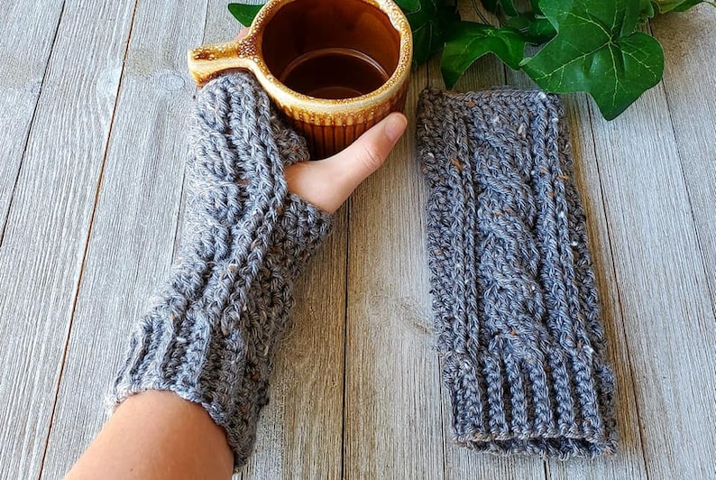 Crochet PATTERN Cable Stitch Fingerless Gloves Digital Etsy