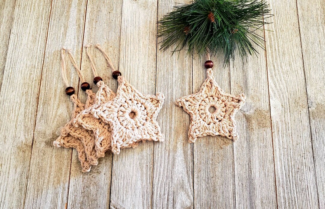 Primitive Star Ornaments - Set of 5 - Rustic Christmas Tree Decoration ...