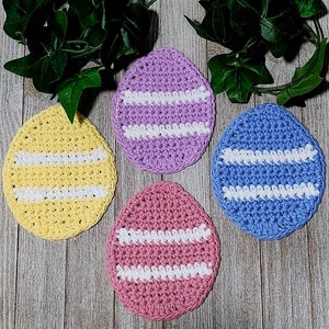 Pastel Easter Egg Coasters, Decorative Easter Home Decor, Colorful Spring Pastels, Crochet Cotton Drink Coasters, Spring Table Decor