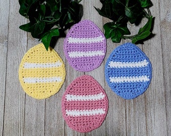 Pastel Easter Egg Coasters, Decorative Easter Home Decor, Colorful Spring Pastels, Crochet Cotton Drink Coasters, Spring Table Decor