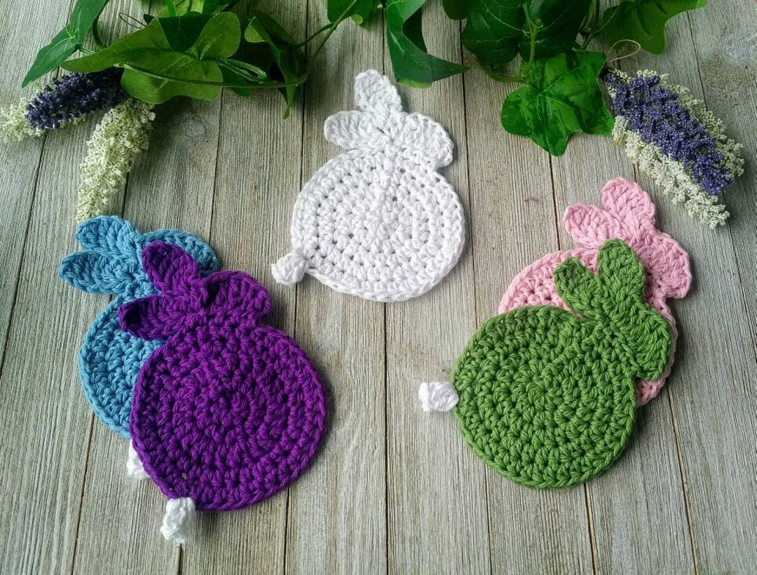 Easter Bunny Coaster Set, Colorful Bunny Appliques, Multicolor Crochet ...