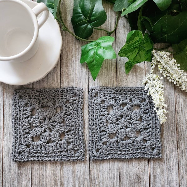 Gray Square Coaster Set - Crocheted Cotton Coasters - Cottagecore Home Decor - Farmhouse Table Decor - Housewarming Gift