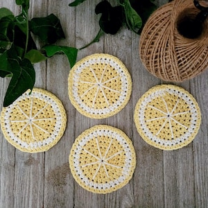 Lemon Slice Coasters - Citrus Coaster Set - Crochet Fruit Slice Coasters - Summer Home Decor - Citrus Kitchen Accessory - Hostess Gift