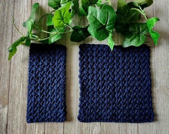 Navy Dishcloth Set - Crochet Blue Washcloth Set - Cotton Cleaning Cloths - Housewarming Gift - Spa Day Gift - Kitchen Set - Hostess Gift