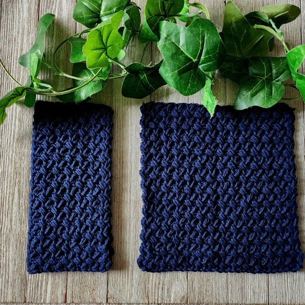Navy Dishcloth Set - Crochet Blue Washcloth Set - Cotton Cleaning Cloths - Housewarming Gift - Spa Day Gift - Kitchen Set - Hostess Gift