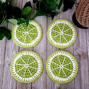 Lime Slice Coasters - Citrus Coaster Set - Crochet Fruit Slice Coasters - Summer Home Decor - Citrus Kitchen Accessory - Hostess Gift