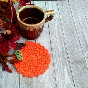 Crocheted Pumpkin Coasters, Orange Pumpkins, Reusable Cup Drink Coasters, Set of 4, Halloween Thanksgiving Coasters, Fall Autumn Home Decor image 3