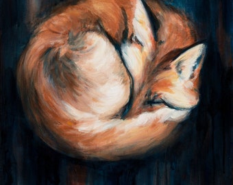Sleeping Fox, Fox Art Print, Sleeping Fox Art Print,8 x 10" giclee print
