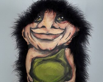 Handpainted Troll Girl, Soft Sculpture, Original hand painted, Troll, on Canvas, Home decor,  Norwegian Troll