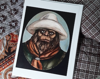 Cowboy Bigfoot Sasquatch Greeting Card Notecard with envelope 5x7