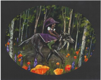 Witch Riding Wolf  8" x 10" Art Print