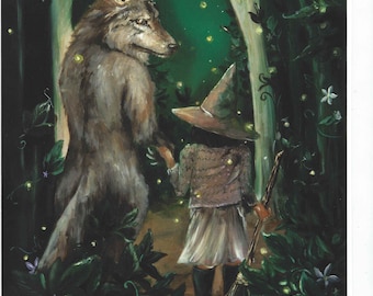 Wolf and Little Witch Art Print 8" x 10"
