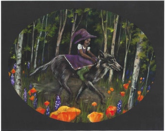 Witch Riding Wolf 11" x 14" Art Print