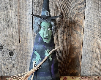 Winifred Witch with broom soft sculpture doll