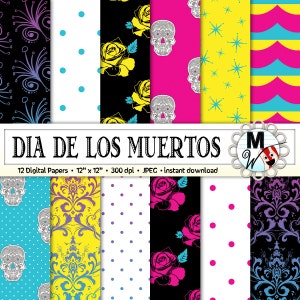 Tag der Toten Digital Paper Pack zum sofortigen Download als Scrapbook Papier, Hintergrund, bedruckbares Papier für Karten - Dia de Los Muertos-Papier