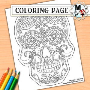 Page de coloriage du Jour des Morts - Page de coloriage du crâne en sucre - Page de coloriage imprimable d’Halloween pour téléchargement instantané pour les enfants et les adultes