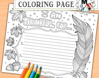 Página para colorir de outono para o Dia de Ação de Graças: Atividade de gratidão (download digital, impressão de outono)