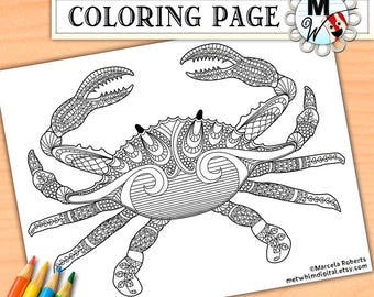 Crab Coloring Page - Nautical Sea Life Coloring Page - Instant Digital Download of a Printable Coloring Page for Kids and Adults