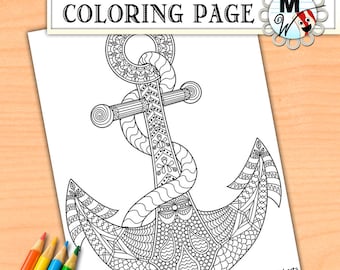 Anchor Coloring Page for Adults - Anchor Adult Coloring Page - Instant Digital Download of a Printable Nautical Coloring Page