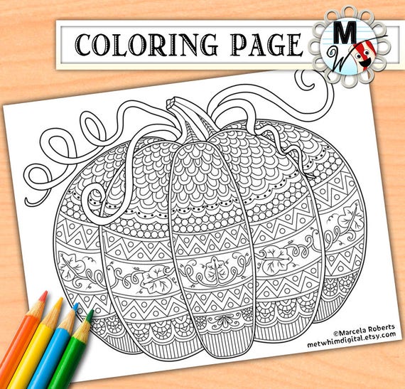 Pumpkin Coloring Page for Adults  Fall Adult Coloring Page