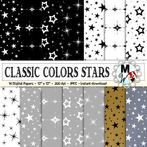 Stars Digital Paper Pack for Instant Download as Star Scrapbook Paper, Star Background, Printable Paper for Cards - Classic Colors