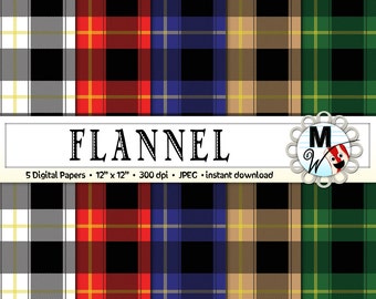 Flannel Digital Paper Pack for Instant Download as Buffalo Plaid Scrapbook Paper, Flannel Background, Buffalo Check Printable Rustic Paper