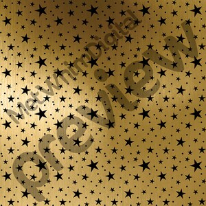 Puede incluir: Fondo dorado con un patr&oacute;n repetitivo de estrellas negras y peque&ntilde;os puntos negros.