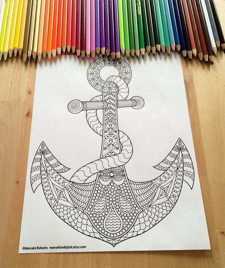 Anchor Coloring Page for Adults Anchor Adult Coloring Page Instant