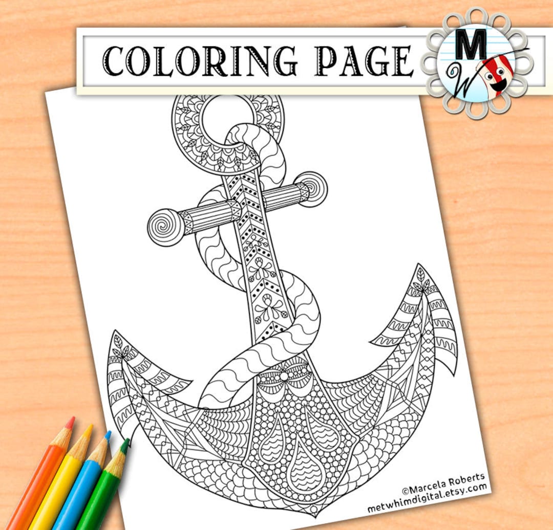 Anchor Coloring Page for Adults - Anchor Adult Coloring Page - Instant ...