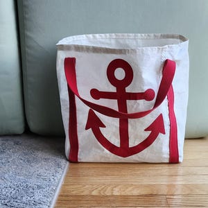 Sailcloth Anchor Tote Bag: Up-cycled Nautical Design image 3