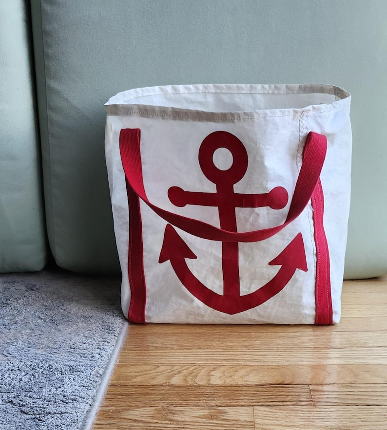 Sailcloth Anchor Tote Bag: Up-cycled Nautical Design image 3