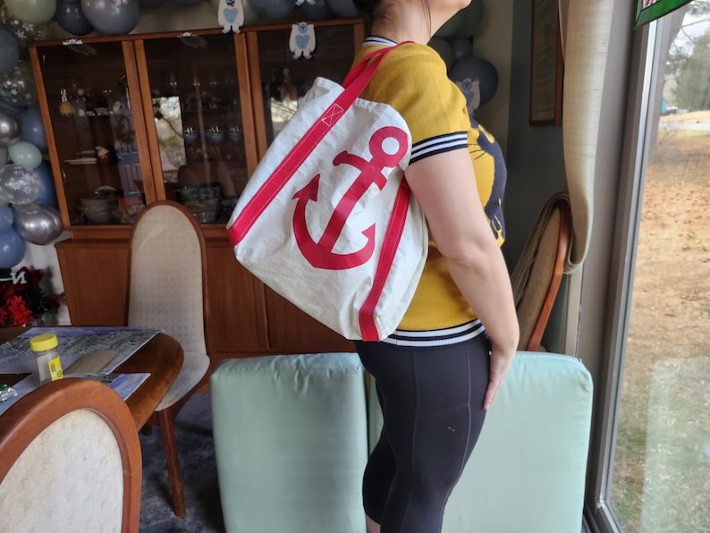Sailcloth Anchor Tote Bag: Up-cycled Nautical Design image 4