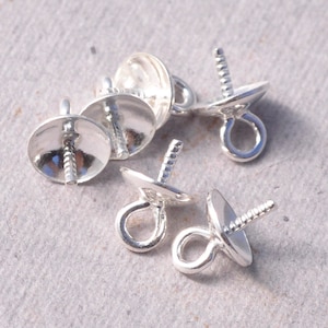 Screw Eye Small Component with 4mm Cup for Half Drill Gems and Pearls Sterling Silver