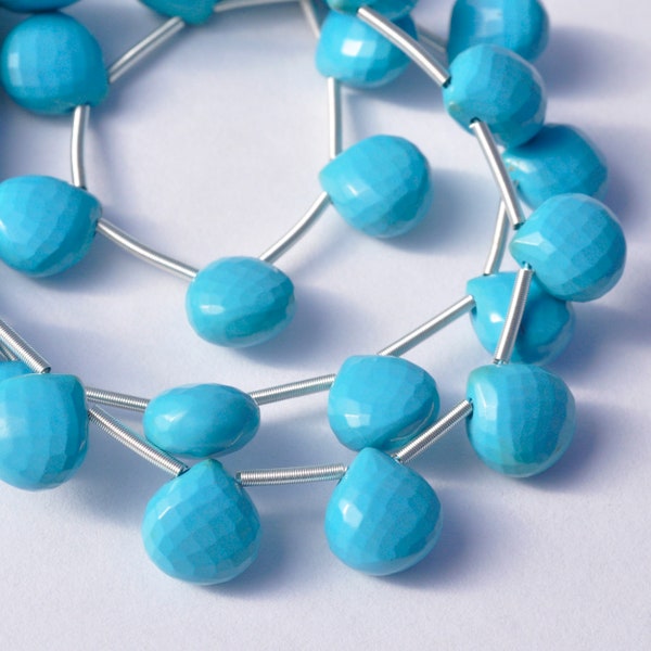 AAA Turquoise Micro Faceted 8mm Heart Drop Briolette Beads