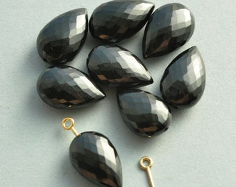 AAA Black Spinel Micro Faceted Half Drill 10x16mm Inverted Flat Pear Drops