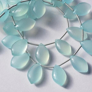 AAA MicroFaceted Pale Aqua Sea Blue Chalcedony 15-16mm long Fancy Marquise Briolette Gemstone Beads