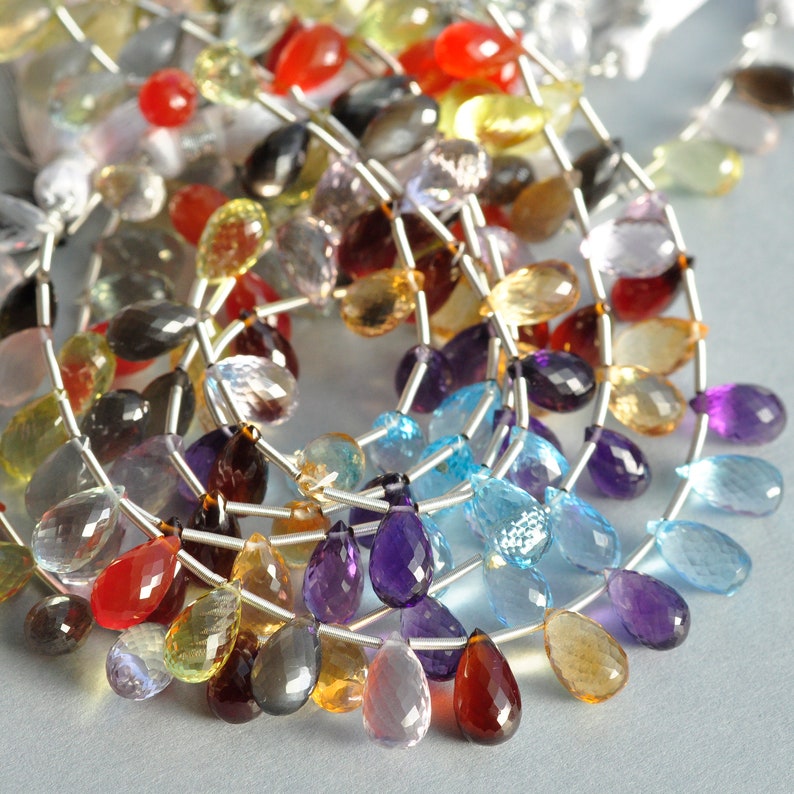 AAA Micro Faceted Natural Semi Precious Tear Drop Briolette Gemstone Mix Beads