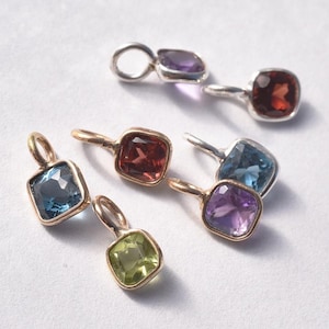 14K Gold or Sterling Silver Cushion Bezel Precious 4.5mm Gemstone Charms - sold individually