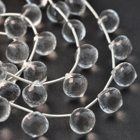 AAA Micro Faceted Rock Crystal Fancy Cut Trillion Pyramid Drop Gemstone Briolette Beads