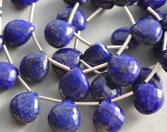 AAA Micro faceted Lapis Lazuli Tear Drop Heart Briolette Gemstone Beads - size options available