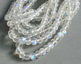 AAA MicroFaceted Rainbow Moonstone 3-6mm Rondelle Gemstone Beads
