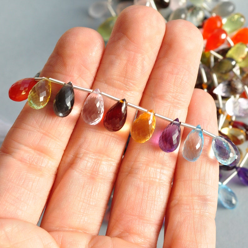 AAA Micro Faceted Natural Semi Precious Tear Drop Briolette Gemstone Mix Beads