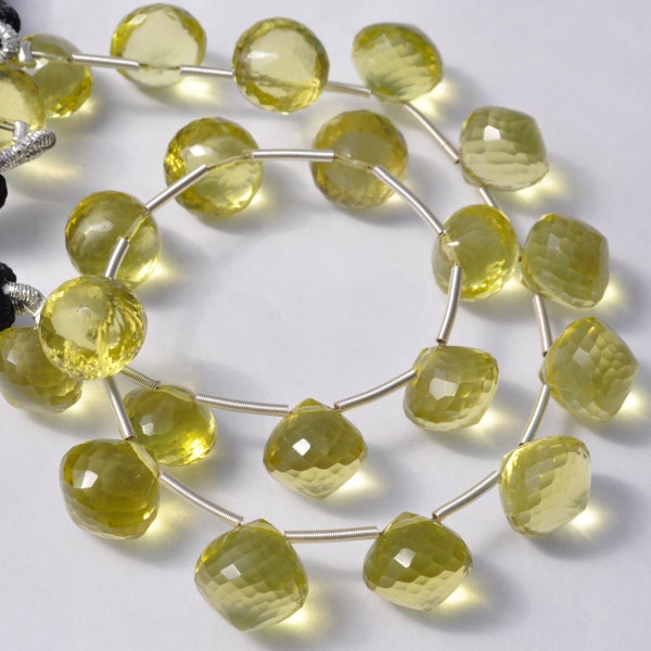 AAA Lemon Quartz 9-10mm Microfaceted Onion Briolette Gemstone Beads