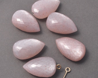 AAA Pale Pink Moonstone Micro Faceted Half Drill 14-16mm long Inverted Flat Pear Drops