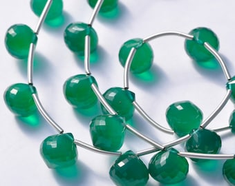 AAA MicroFaceted Green Onyx 8mm Onion Drop Briolette Gemstone Beads